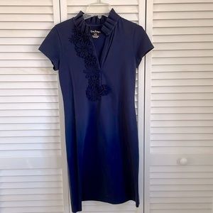 Lilly Pulitzer “Clary” Navy Polo Dress with Appliqued Flowers